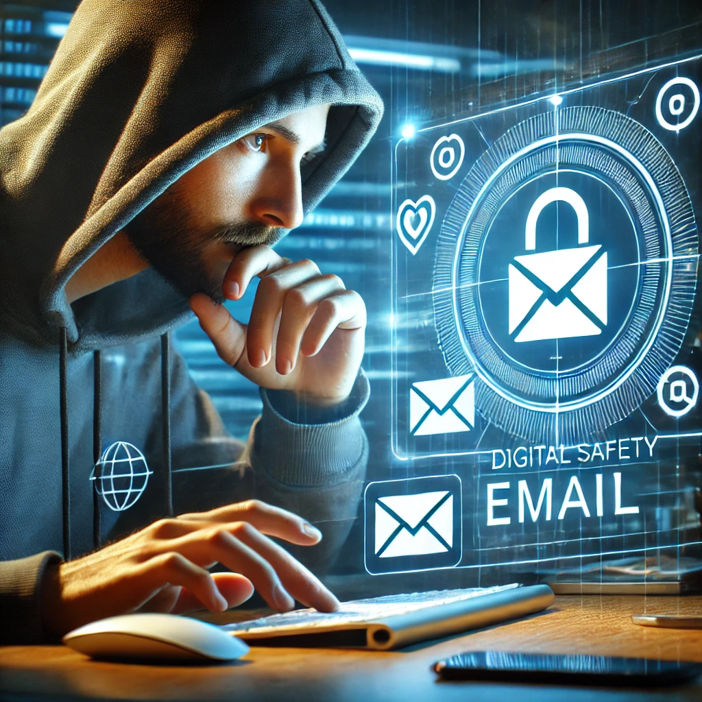 Une personne vérifiant un e-mail avec prudence.