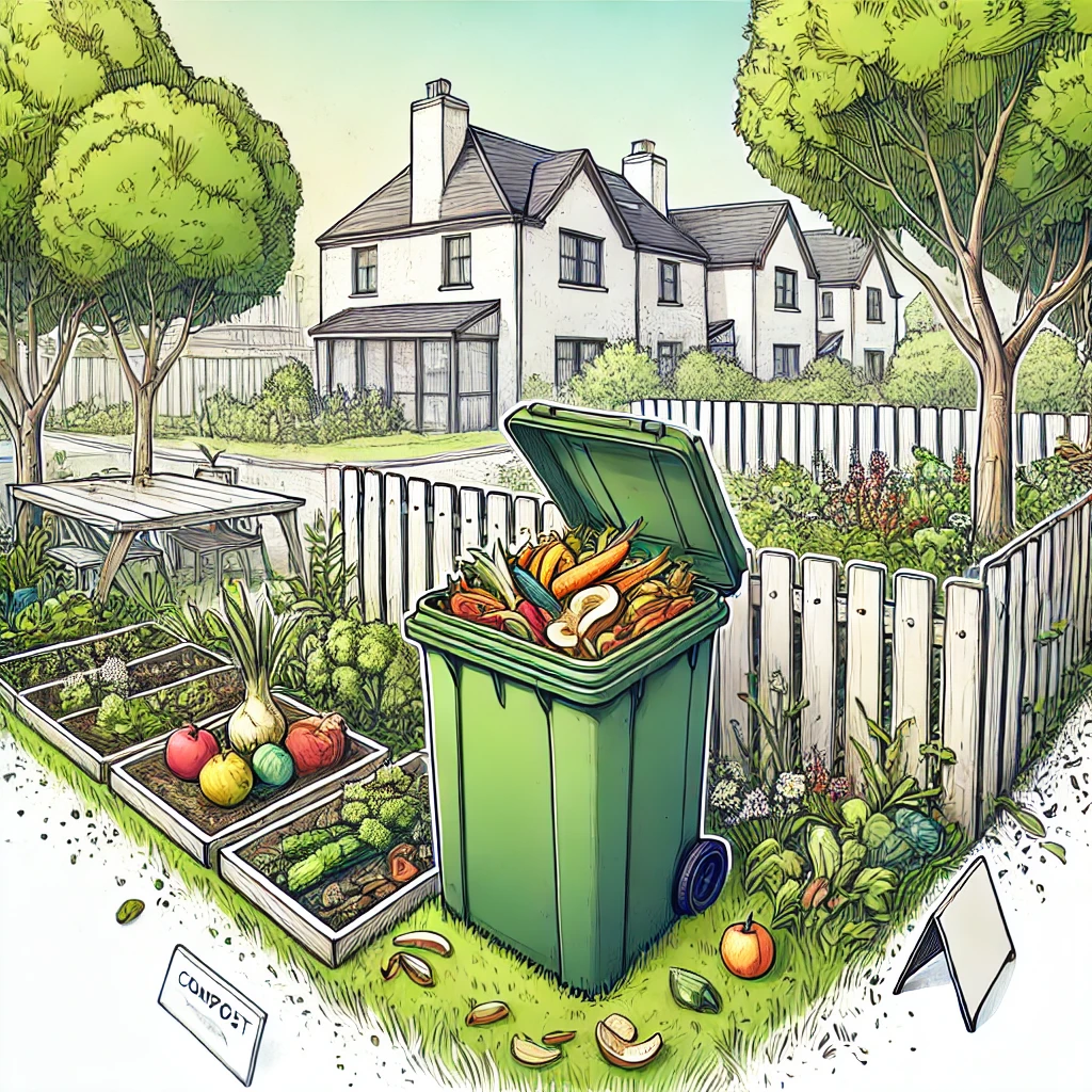 Un composteur en bois avec des déchets organiques à composter.