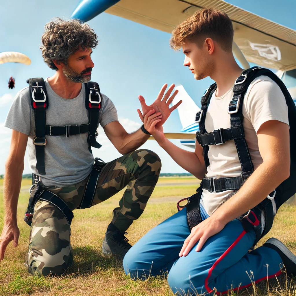Un instructeur montrant à un débutant les bases du saut